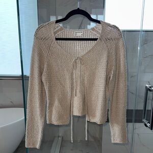 Frank & Oak Cream Knit Front Tie Cardigan